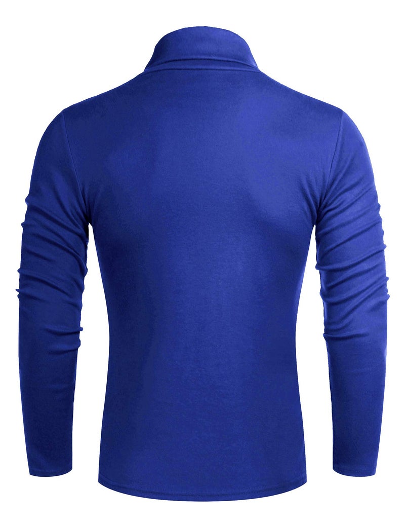 Poriff Men's Casual Slim Fit Basic Tops Knitted Turtleneck Pullover Long Sleeve Sweater Blue S - Image 3